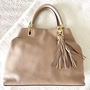 Vince Camuto Elva Satchel Purse Handbag Almond Nude Pink pebbled leather